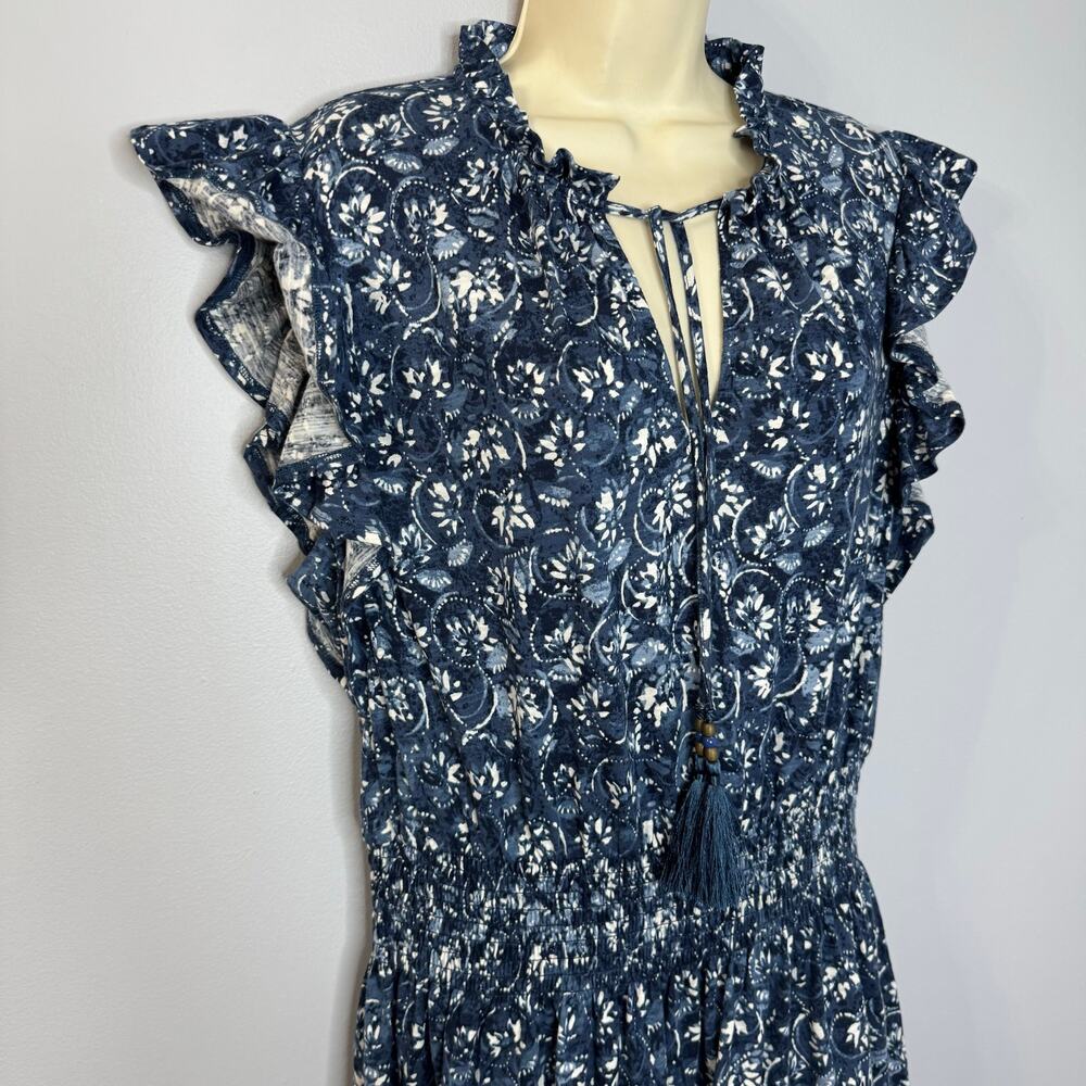 Lauren Ralph Lauren Tiered Floral Linen Blend Dress Smocked Beach Coastal Sz 12 - Picture 9 of 14